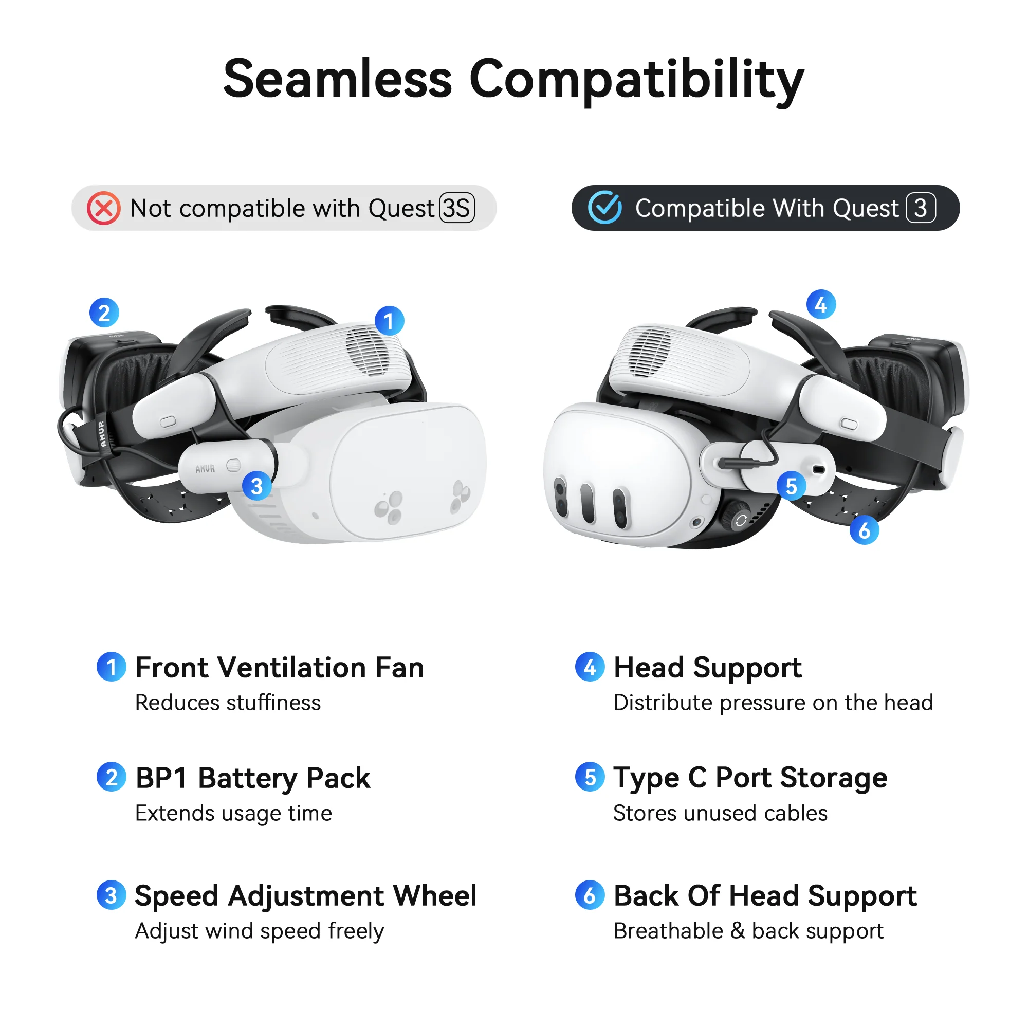 BS1 Battery Head Strap for Quest 3 (Includes One Battery) - Image 5