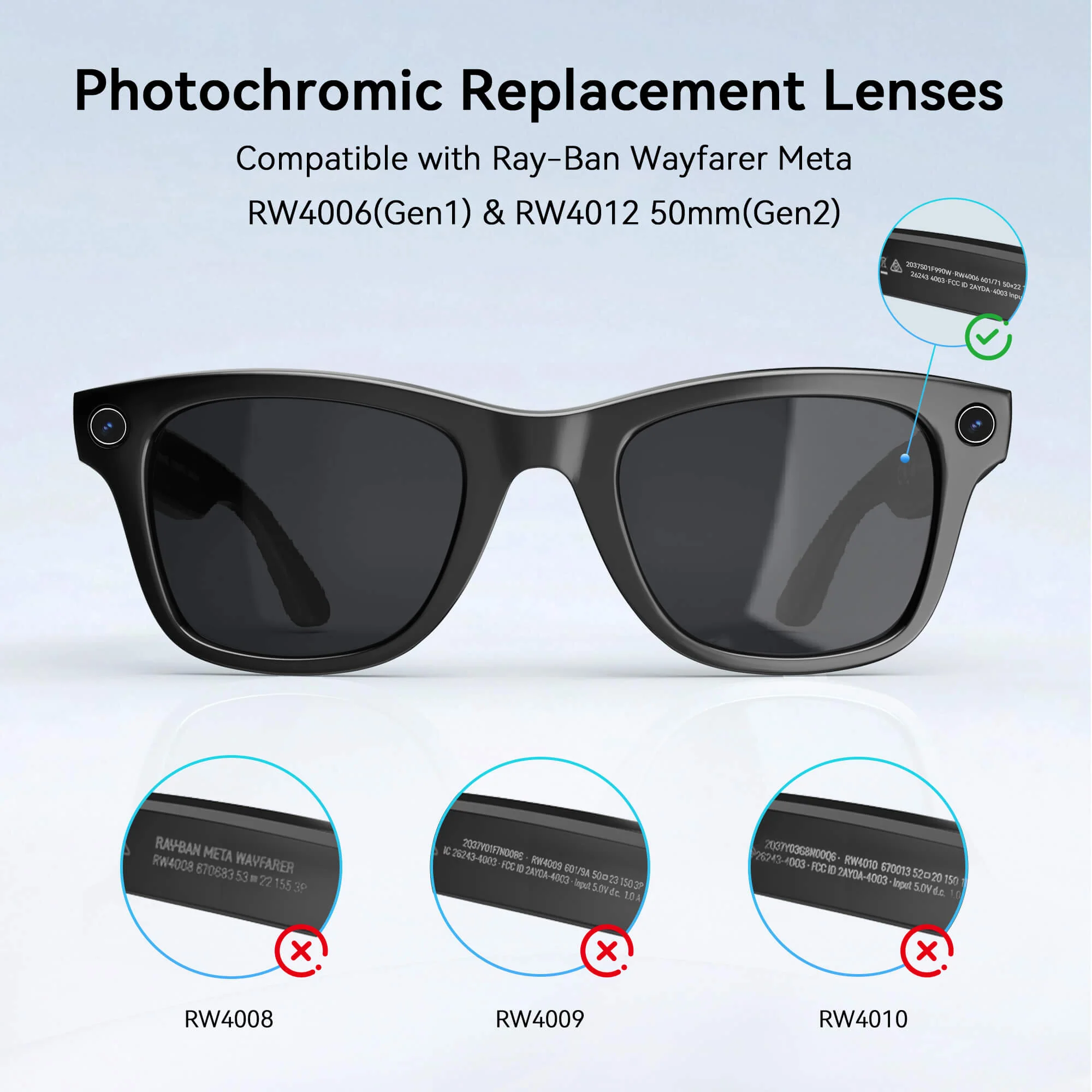 MG1 Replacement Lenses Compatible with Ray-Ban Meta Wayfarer - Image 3